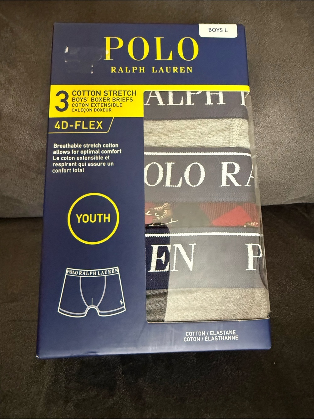 Polo by Ralph Lauren Boys' Navy, Gray & Red Cotton Stretch Boxer Briefs - 3 Pack